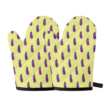 Cute Eggplant Pattern Print Oven Mitts
