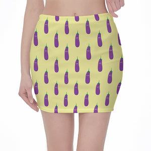 Cute Eggplant Pattern Print Pencil Mini Skirt