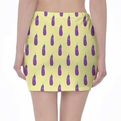 Cute Eggplant Pattern Print Pencil Mini Skirt