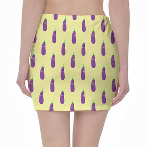 Cute Eggplant Pattern Print Pencil Mini Skirt