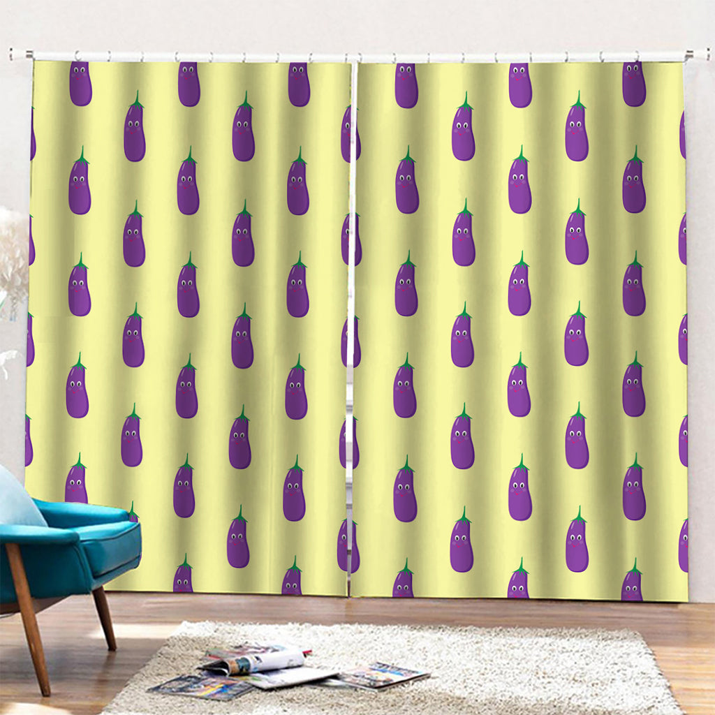 Cute Eggplant Pattern Print Pencil Pleat Curtains