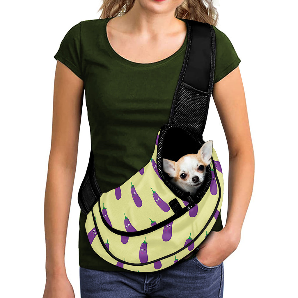 Cute Eggplant Pattern Print Pet Sling Carrier