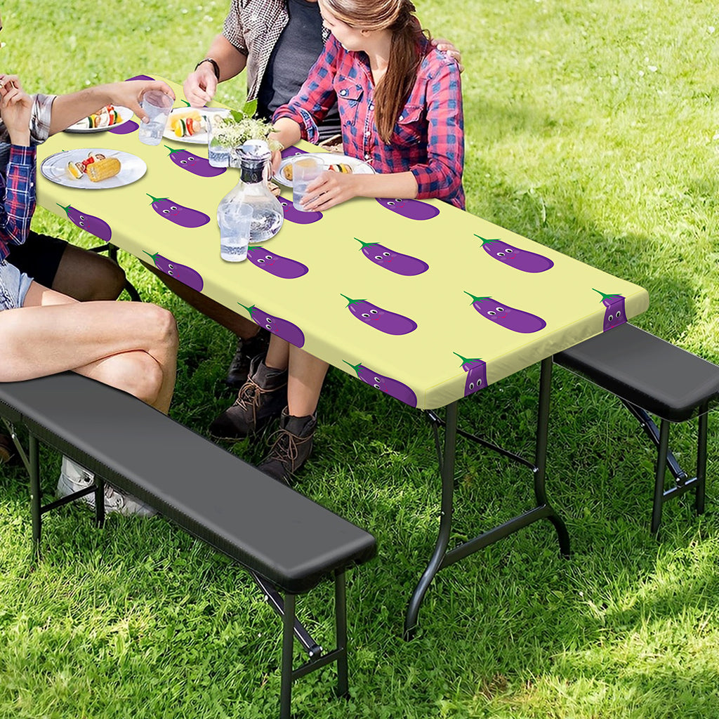 Cute Eggplant Pattern Print Picnic Table Cover