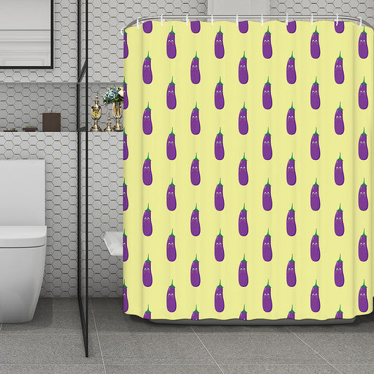 Cute Eggplant Pattern Print Polyester Shower Curtain