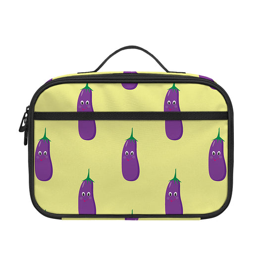 Cute Eggplant Pattern Print Portable Lunch Bag