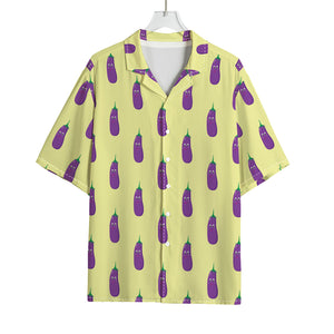 Cute Eggplant Pattern Print Rayon Hawaiian Shirt