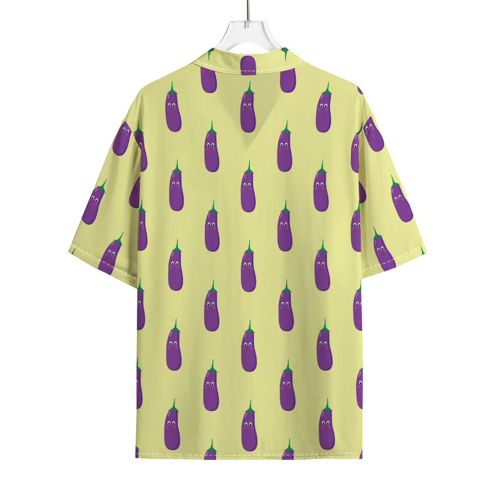 Cute Eggplant Pattern Print Rayon Hawaiian Shirt