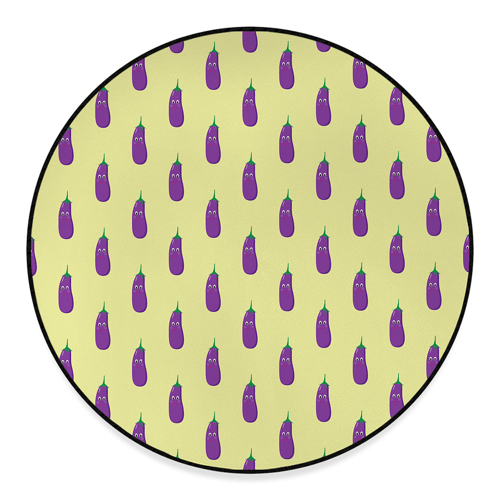 Cute Eggplant Pattern Print Round Floor Mat