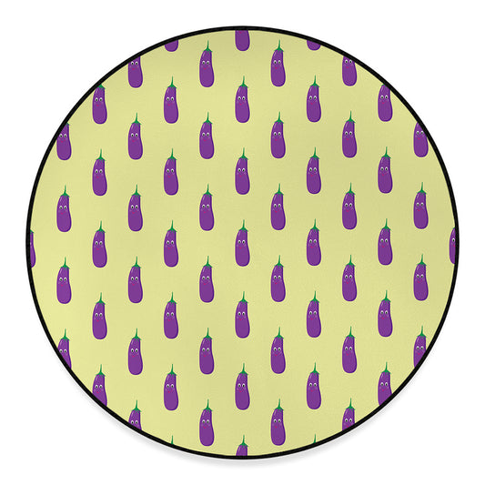 Cute Eggplant Pattern Print Round Floor Mat