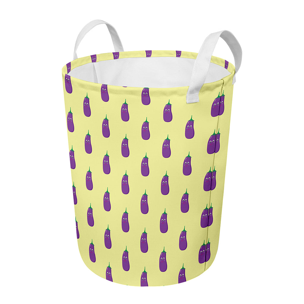 Cute Eggplant Pattern Print Round Laundry Basket