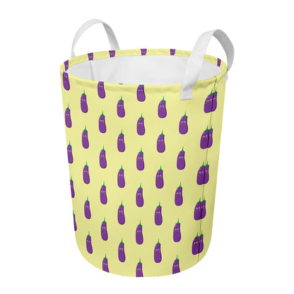 Cute Eggplant Pattern Print Round Laundry Basket