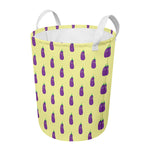 Cute Eggplant Pattern Print Round Laundry Basket