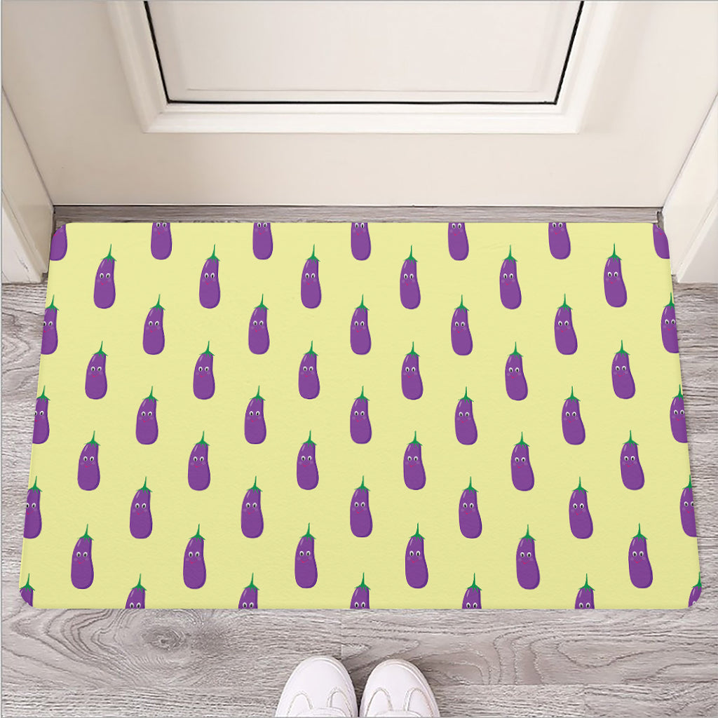 Cute Eggplant Pattern Print Rubber Doormat