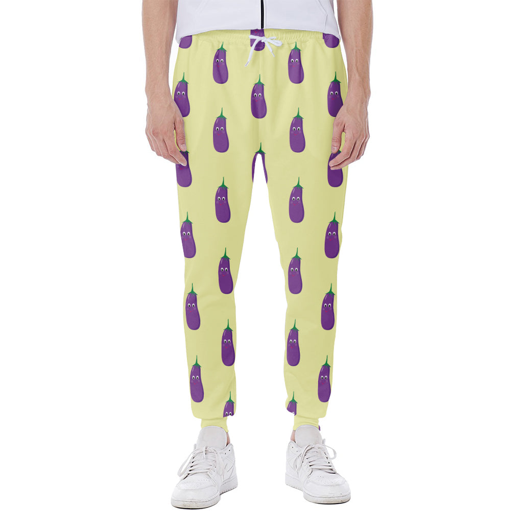 Cute Eggplant Pattern Print Scuba Joggers