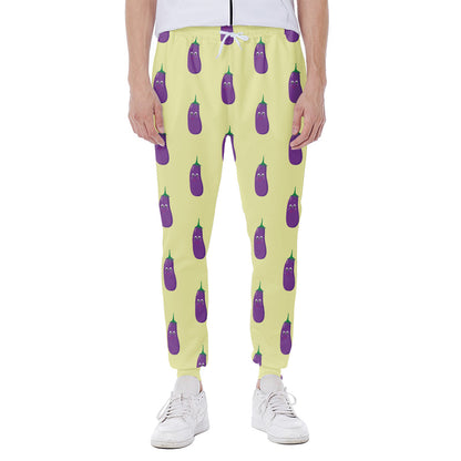 Cute Eggplant Pattern Print Scuba Joggers