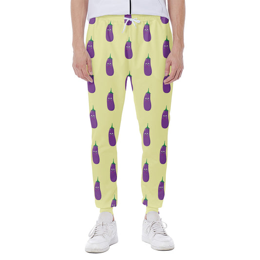 Cute Eggplant Pattern Print Scuba Joggers