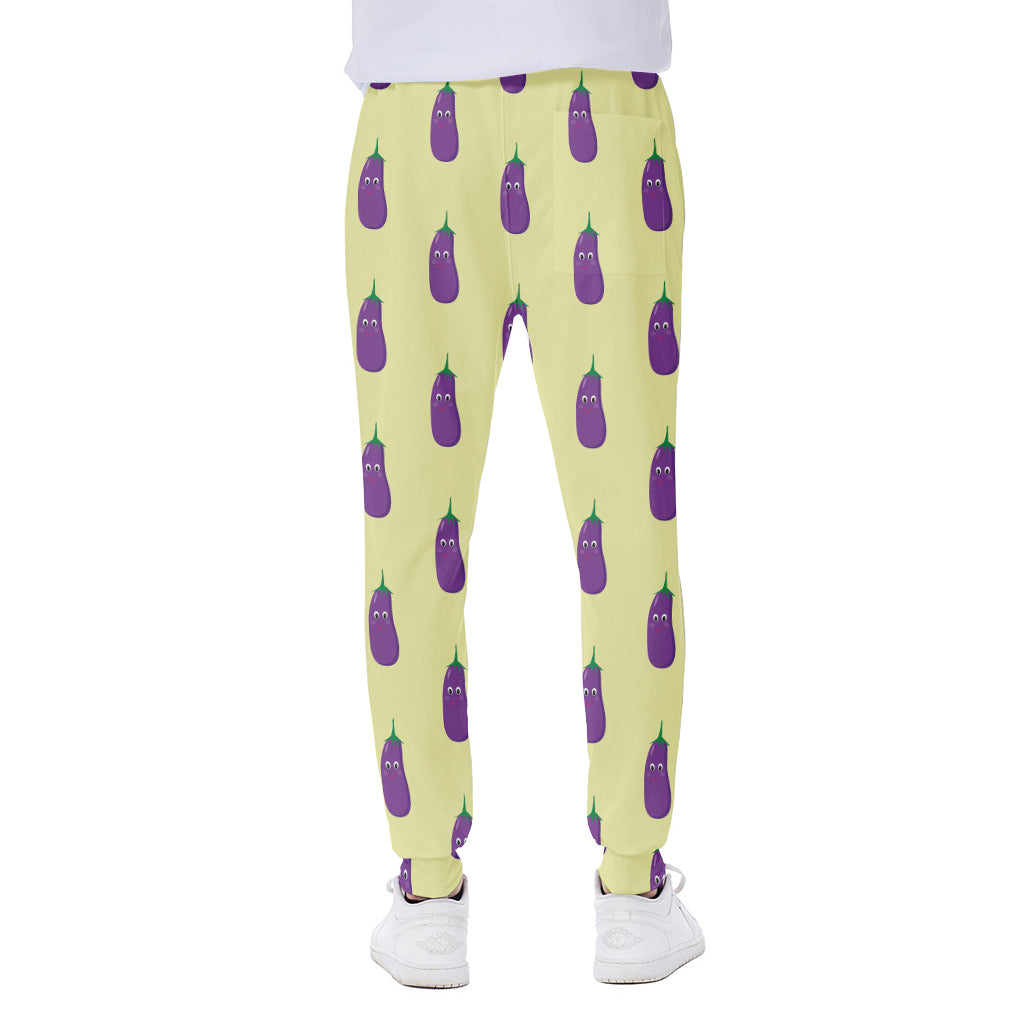 Cute Eggplant Pattern Print Scuba Joggers