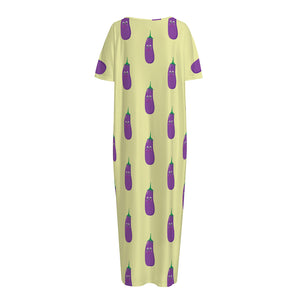 Cute Eggplant Pattern Print Short Sleeve Long Nightdress