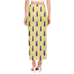 Cute Eggplant Pattern Print Side Slit Maxi Skirt