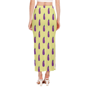 Cute Eggplant Pattern Print Side Slit Maxi Skirt