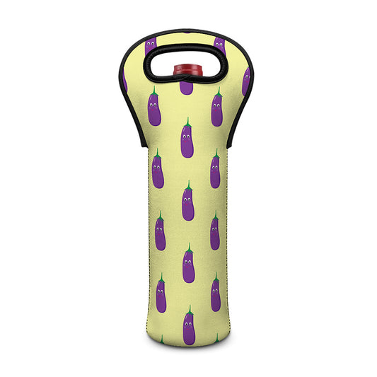 Cute Eggplant Pattern Print Single Neoprene Wine Tote