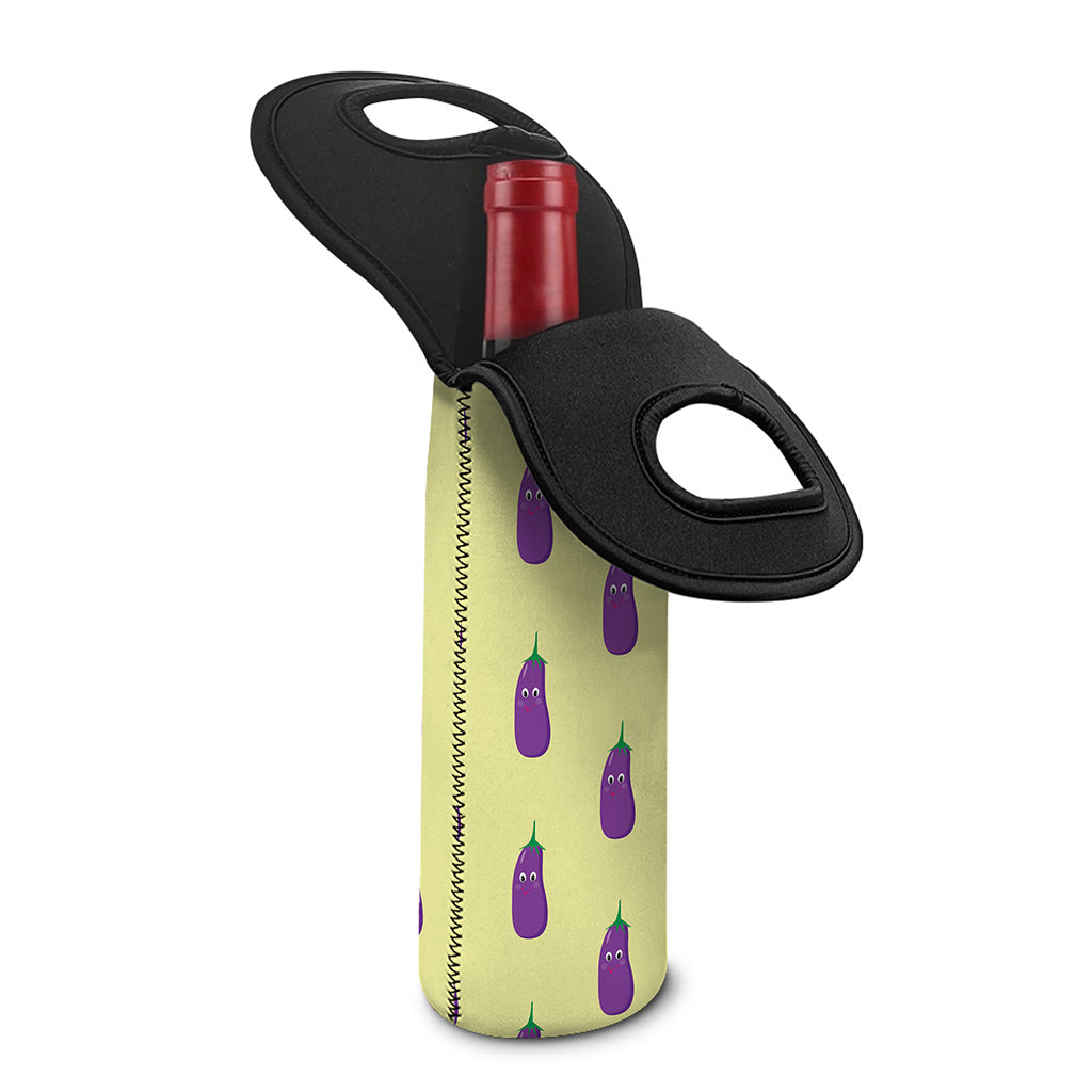 Cute Eggplant Pattern Print Single Neoprene Wine Tote