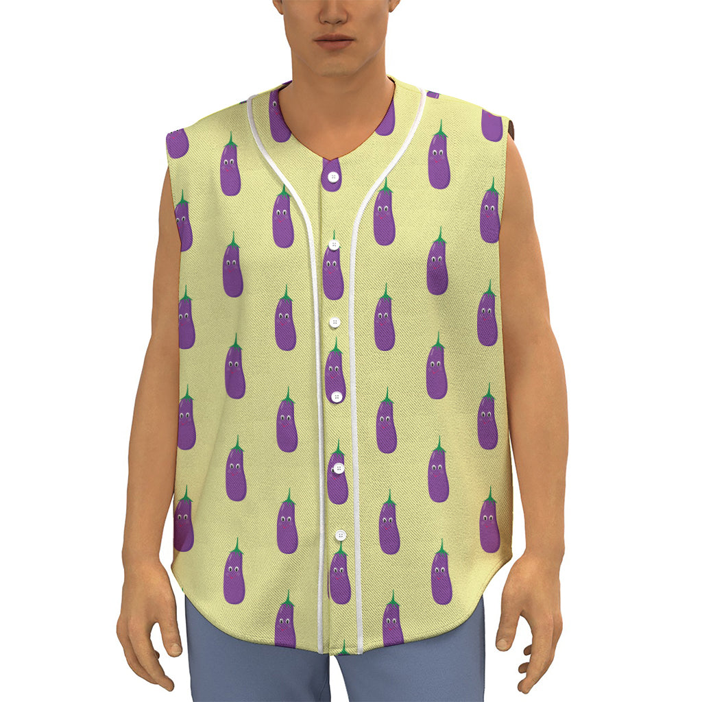 Cute Eggplant Pattern Print Sleeveless Baseball Jersey