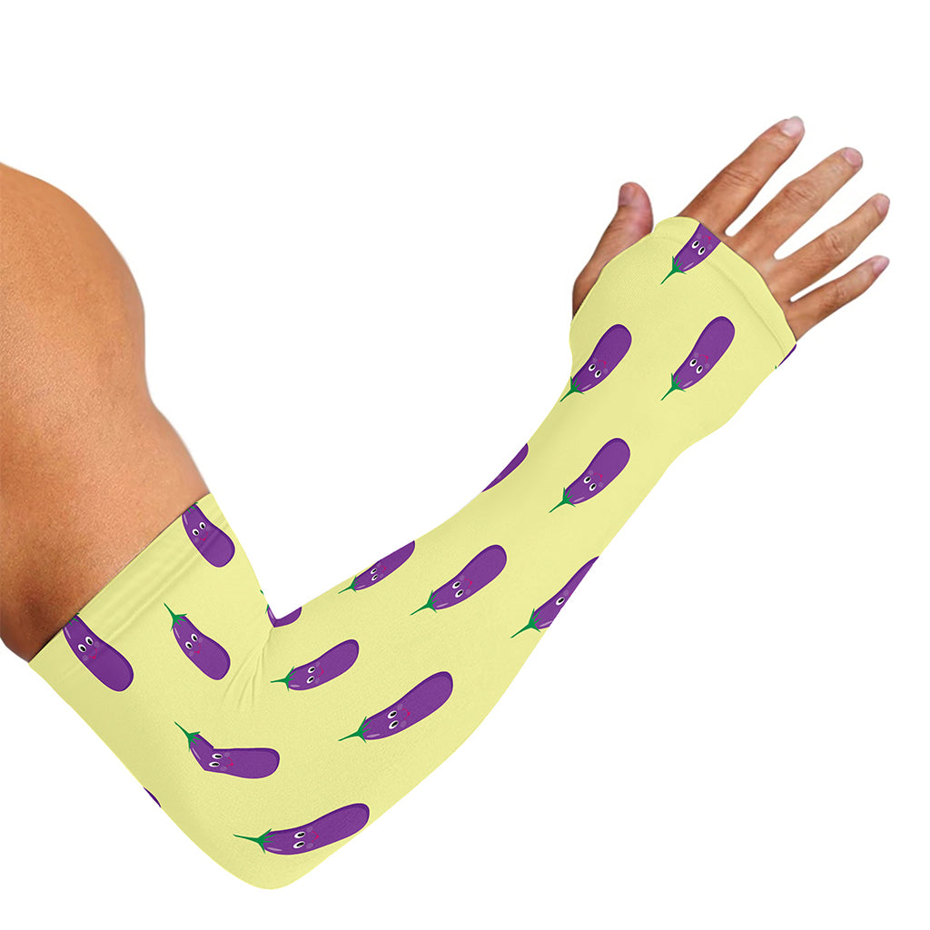 Cute Eggplant Pattern Print Sun Protection Arm Sleeves