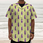 Cute Eggplant Pattern Print Textured Short Sleeve Shirt