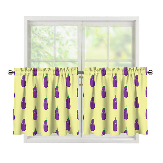 Cute Eggplant Pattern Print Tier Curtains