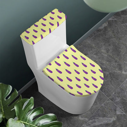 Cute Eggplant Pattern Print Toilet Lid And Tank Cover Set