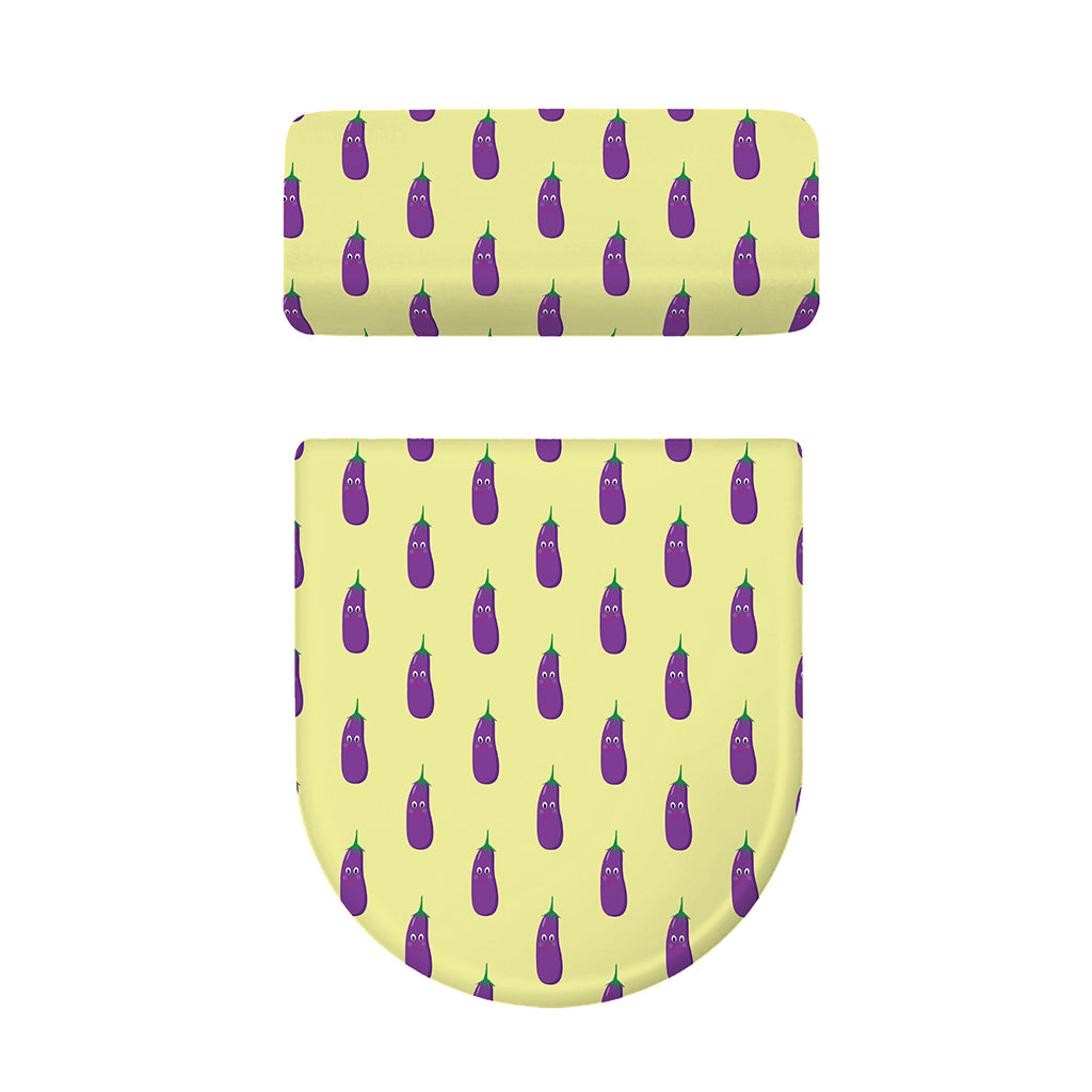 Cute Eggplant Pattern Print Toilet Lid And Tank Cover Set