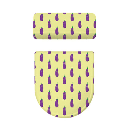 Cute Eggplant Pattern Print Toilet Lid And Tank Cover Set
