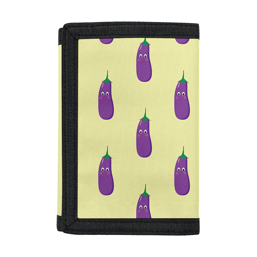 Cute Eggplant Pattern Print Trifold Wallet