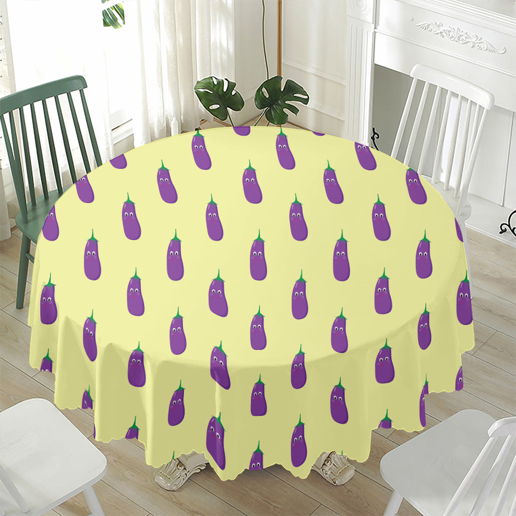 Cute Eggplant Pattern Print Waterproof Round Tablecloth
