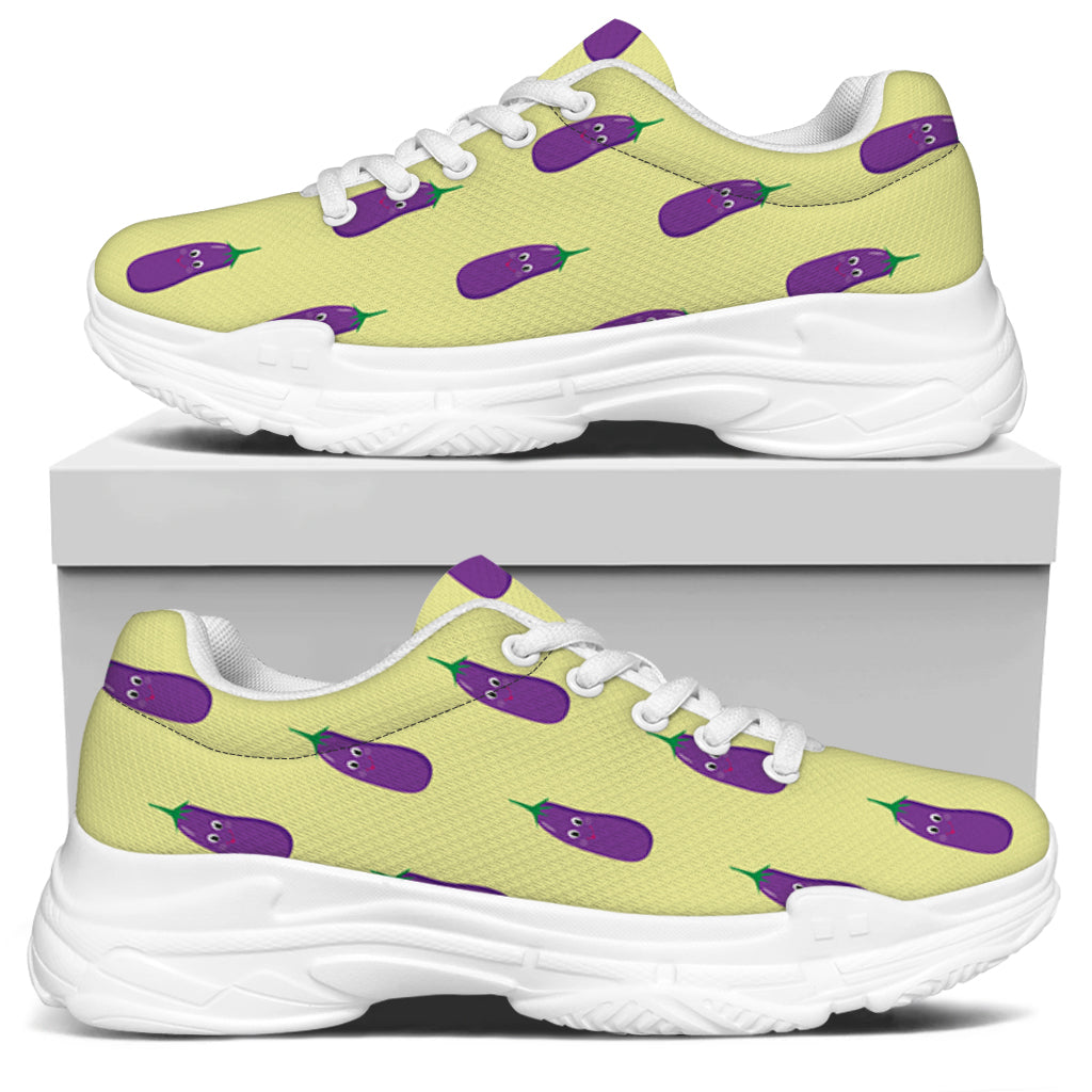 Cute Eggplant Pattern Print White Chunky Shoes