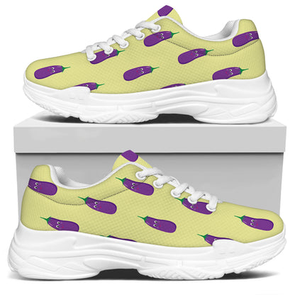 Cute Eggplant Pattern Print White Chunky Shoes