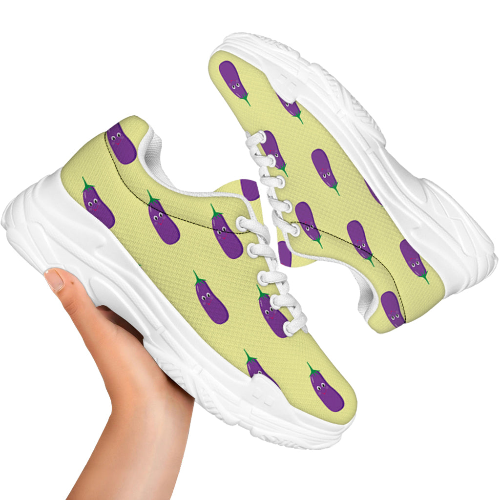 Cute Eggplant Pattern Print White Chunky Shoes