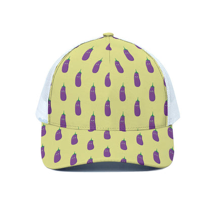 Cute Eggplant Pattern Print White Mesh Trucker Cap