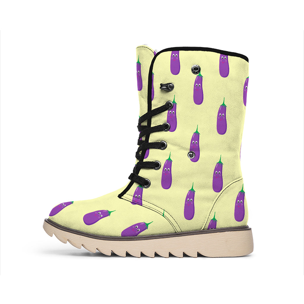 Cute Eggplant Pattern Print Winter Boots