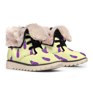 Cute Eggplant Pattern Print Winter Boots