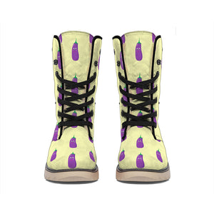 Cute Eggplant Pattern Print Winter Boots