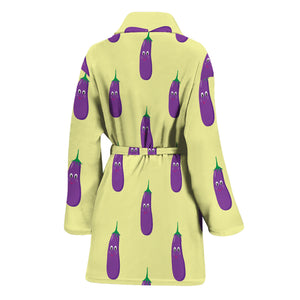 Cute Eggplant Pattern Print Women's Bathrobe