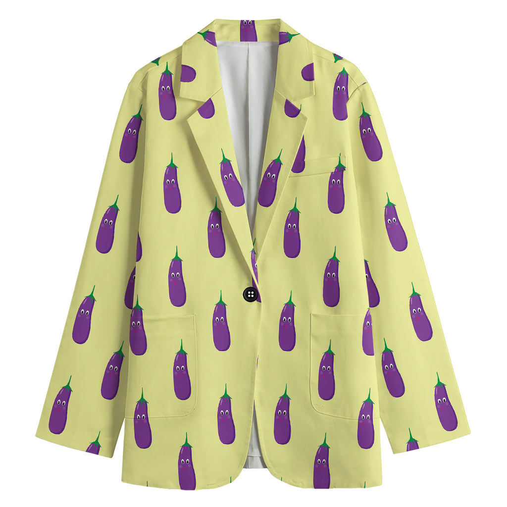 Cute Eggplant Pattern Print Women's Blazer