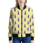 Cute Eggplant Pattern Print Women's Bomber Jacket