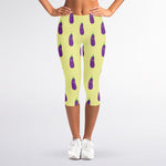 Cute Eggplant Pattern Print Women's Capri Leggings