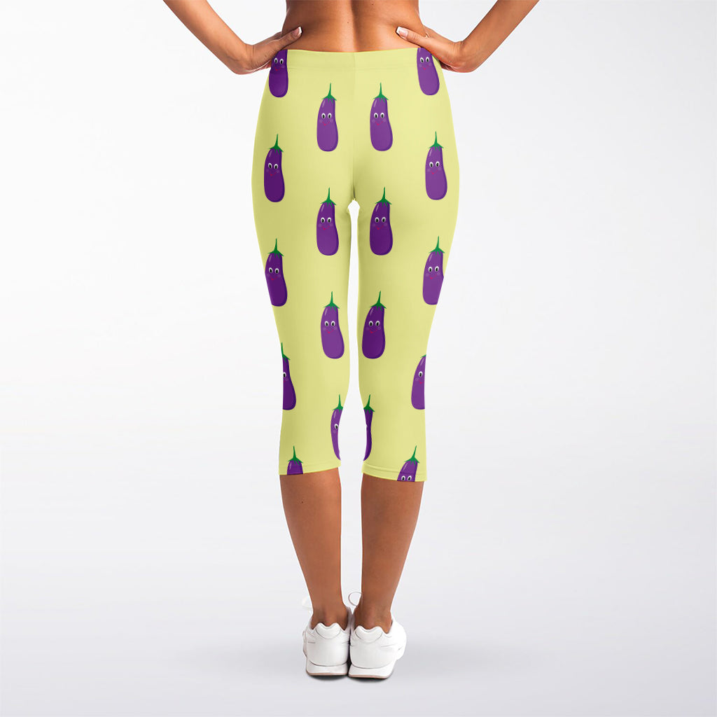 Cute Eggplant Pattern Print Women's Capri Leggings