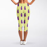 Cute Eggplant Pattern Print Women's Capri Leggings