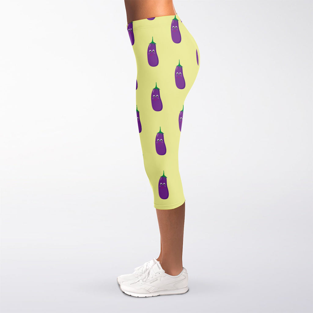 Cute Eggplant Pattern Print Women's Capri Leggings