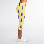Cute Eggplant Pattern Print Women's Capri Leggings